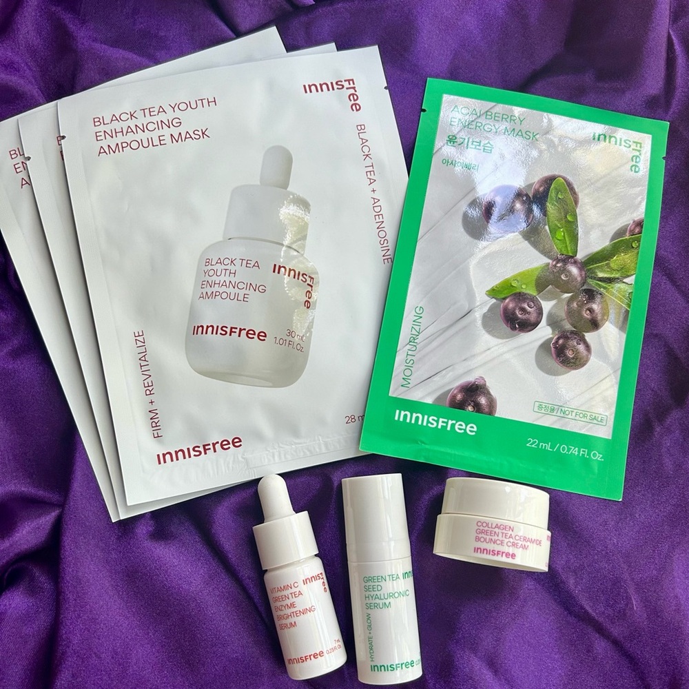 Innisfree Green Tea Enzyme Vitamin C Brightening Serum, bounce cream, 4 masks
